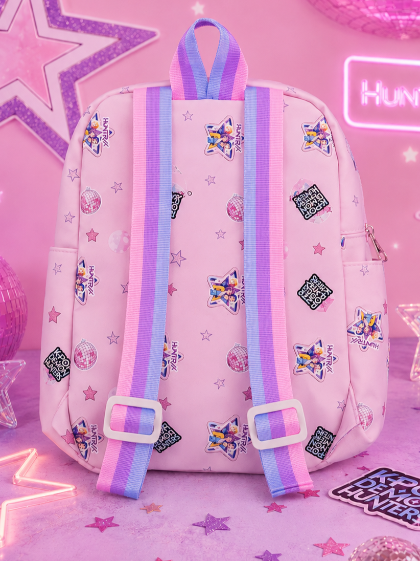 Pink K-Pop Inspired Kids Backpack | Lightweight Girls School Bag with Adjustable Straps, Spacious Compartment & Cute Star Print for School, Travel & Gifts