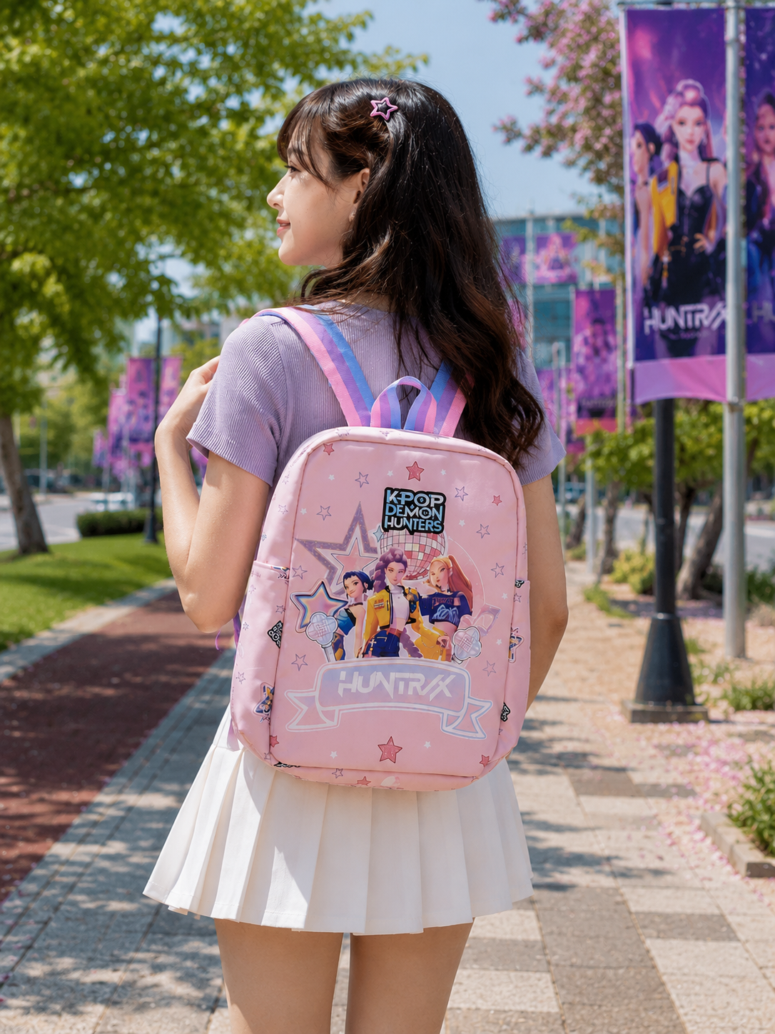 Pink K-Pop Inspired Kids Backpack | Lightweight Girls School Bag with Adjustable Straps, Spacious Compartment & Cute Star Print for School, Travel & Gifts