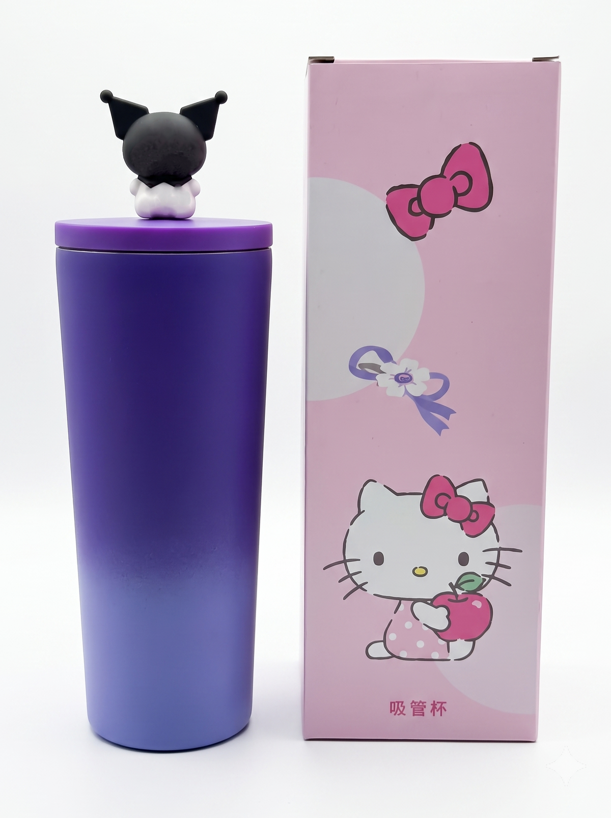World Gift Mart Kuromi Insulated Steel Tumbler with Straw|Leakproof Vacuum Travel Mug 710 ml Stainless Steel Sipper (Pack of 1, Purple)