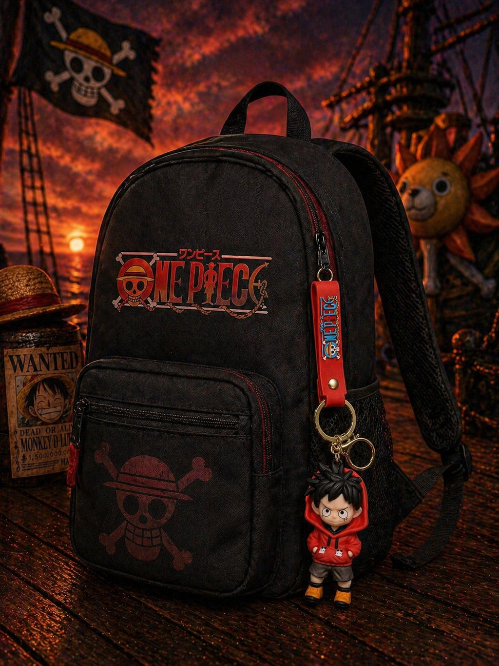 Luffy One Piece Anime Keychain | Cute PVC Character Figurine with Soft Strap & Alloy Key Ring | Stylish Backpack, Keys, School Bag & Gift Accessory for Kids & Fans