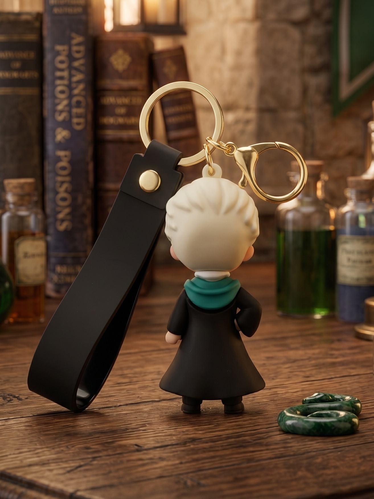 World Gift Mart Draco Malfoy - Inspired Chibi PVC Keychain – Cute Wizard Boy Keyring Wrist Strap Key Chain