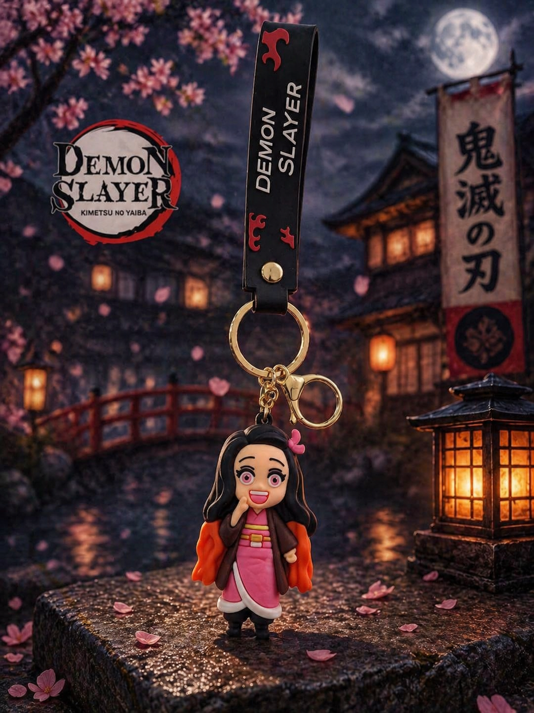 Demon Slayer Nezuko Keychain | Cute Nezuko Kamado PVC Character Charm with Soft Strap & Metal Key Ring | Anime Bag Accessory for Fans, Kids & Collectors