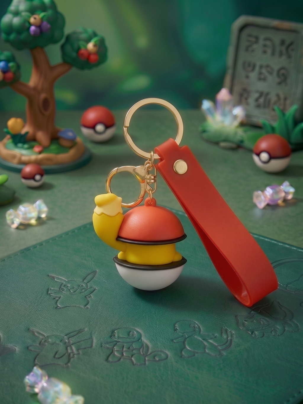 Pokémon Character Ball Keychain | Cute Electric Character PVC Charm Key Ring with Red Silicone Strap & Gold Metal Clasp | Bag Accessory, Key Holder, Car Decor & Gift for Kids & Fans