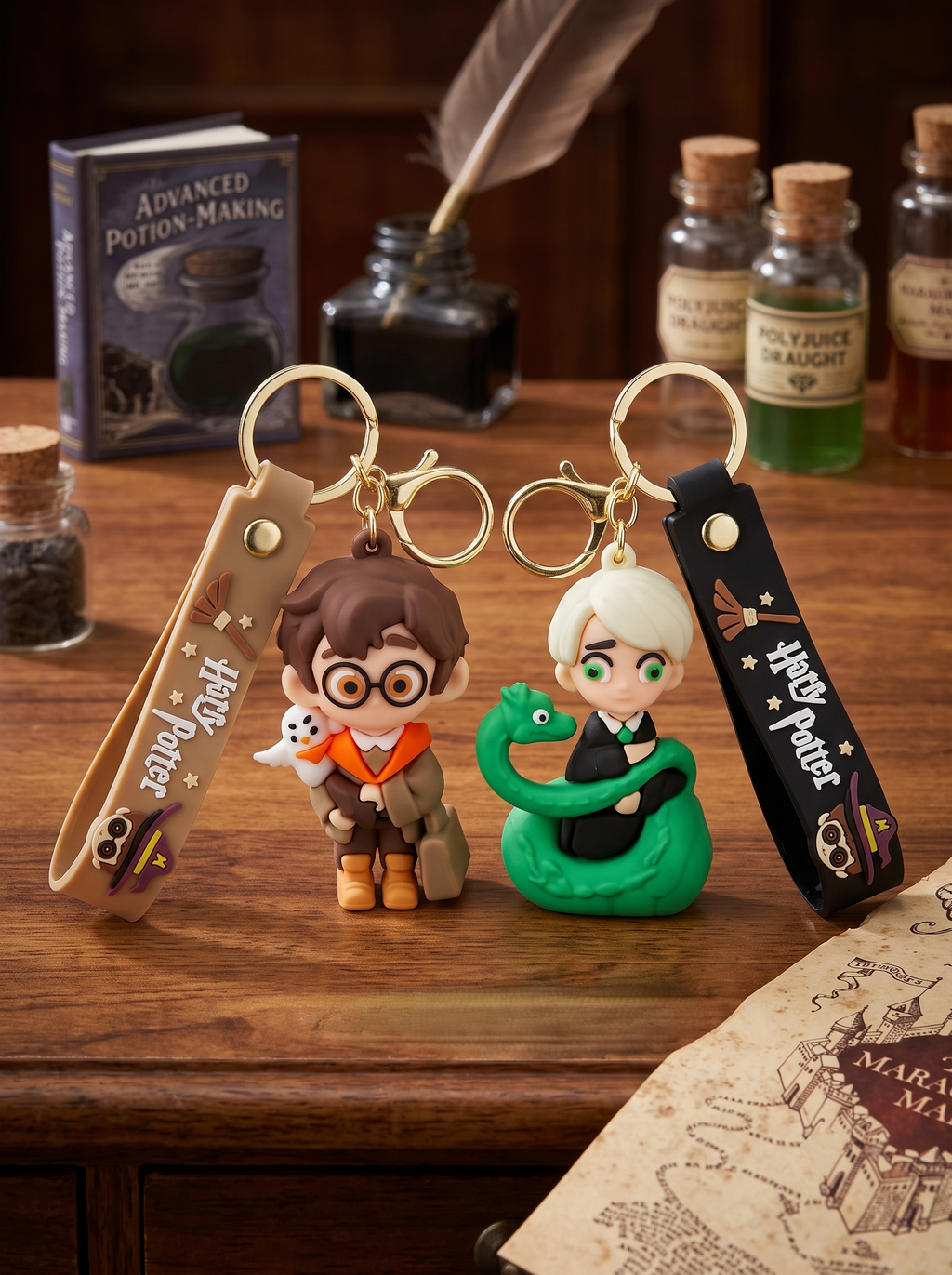 World Gift Mart Pack of 2 Harry Potter-Inspired Chibi Keychain Set of 2–Cute PVC Wizard Character Keyrings Key Chain