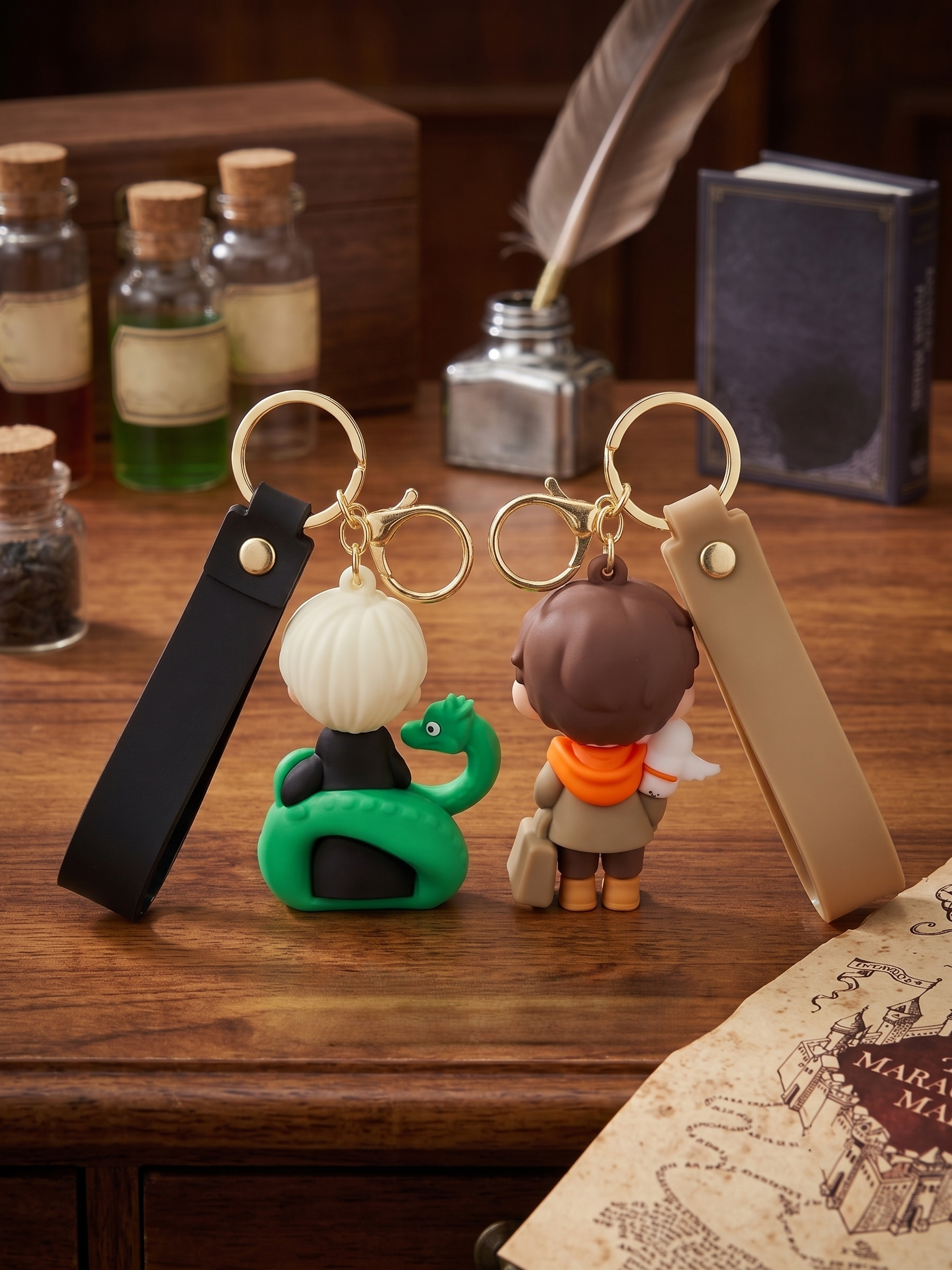World Gift Mart Pack of 2 Harry Potter-Inspired Chibi Keychain Set of 2–Cute PVC Wizard Character Keyrings Key Chain