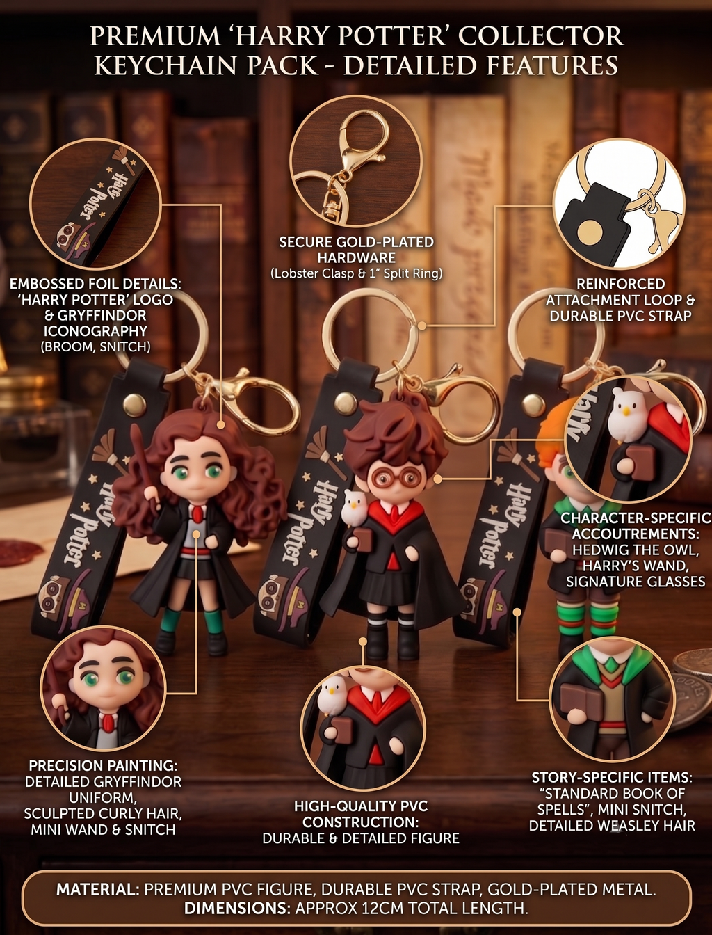 World Gift Mart (Pack of 3)Harry Potter Family Keychain set:- Harry , Ron and Hermoine Key Chain