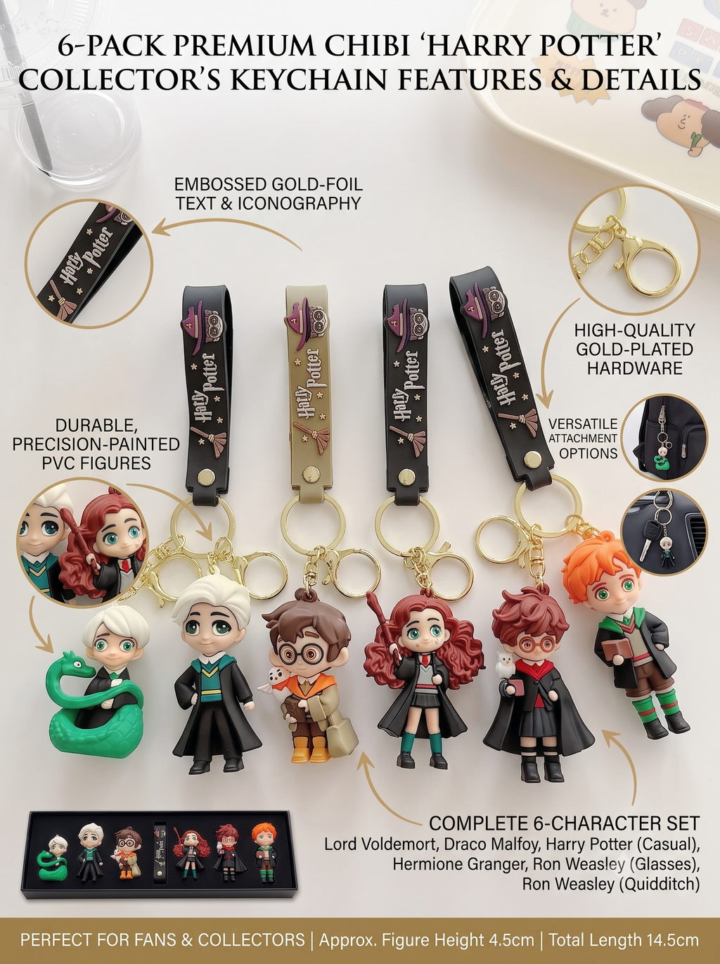 World Gift Mart (Pack of 6) Harry Potter Family Keychain Set,Best gift for Harry Potter Fans Key Chain