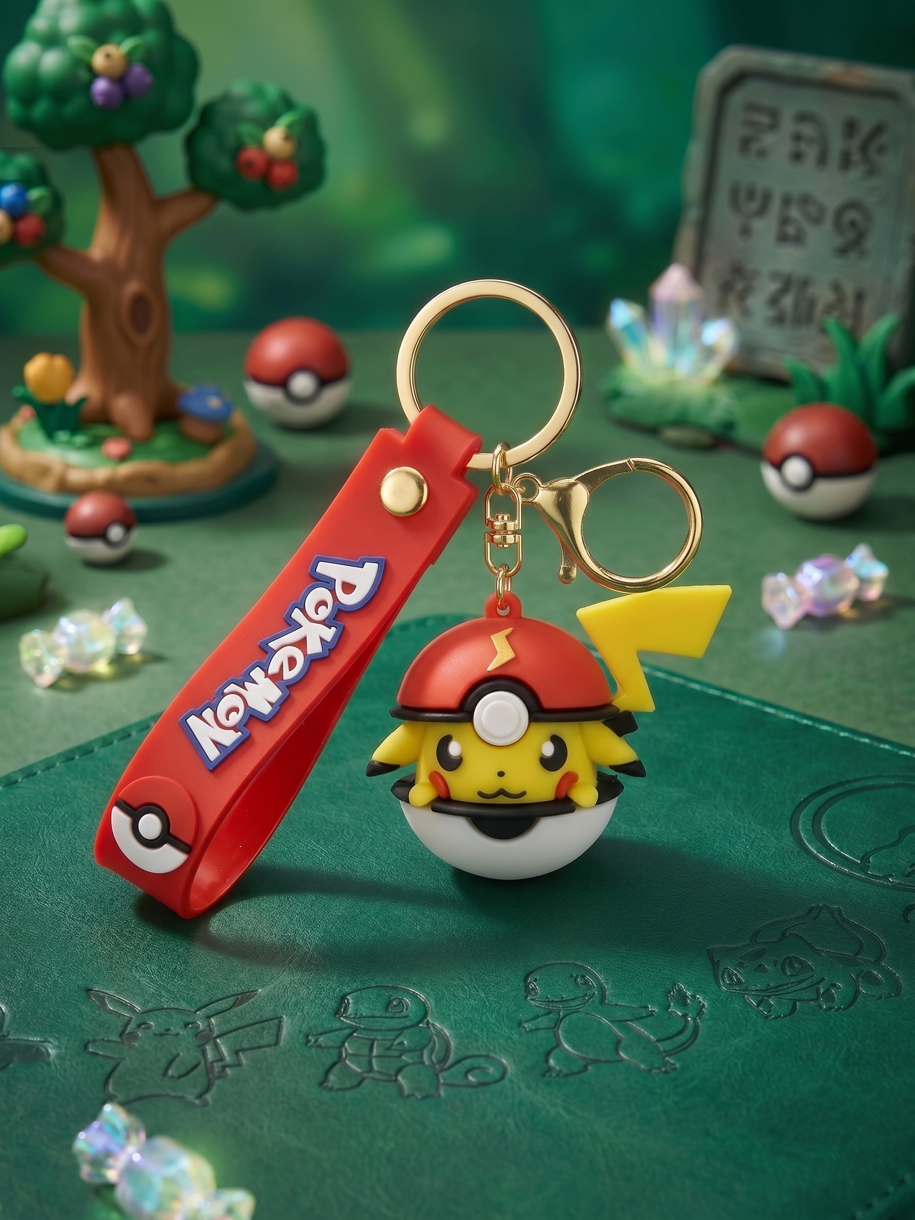 Pokémon Pikachu Ball Keychain | Cute PVC Character Charm with Red Strap, Metal Key Ring & Clasp | Backpack Charm, Keys, Car Hanging & Gifting for Kids