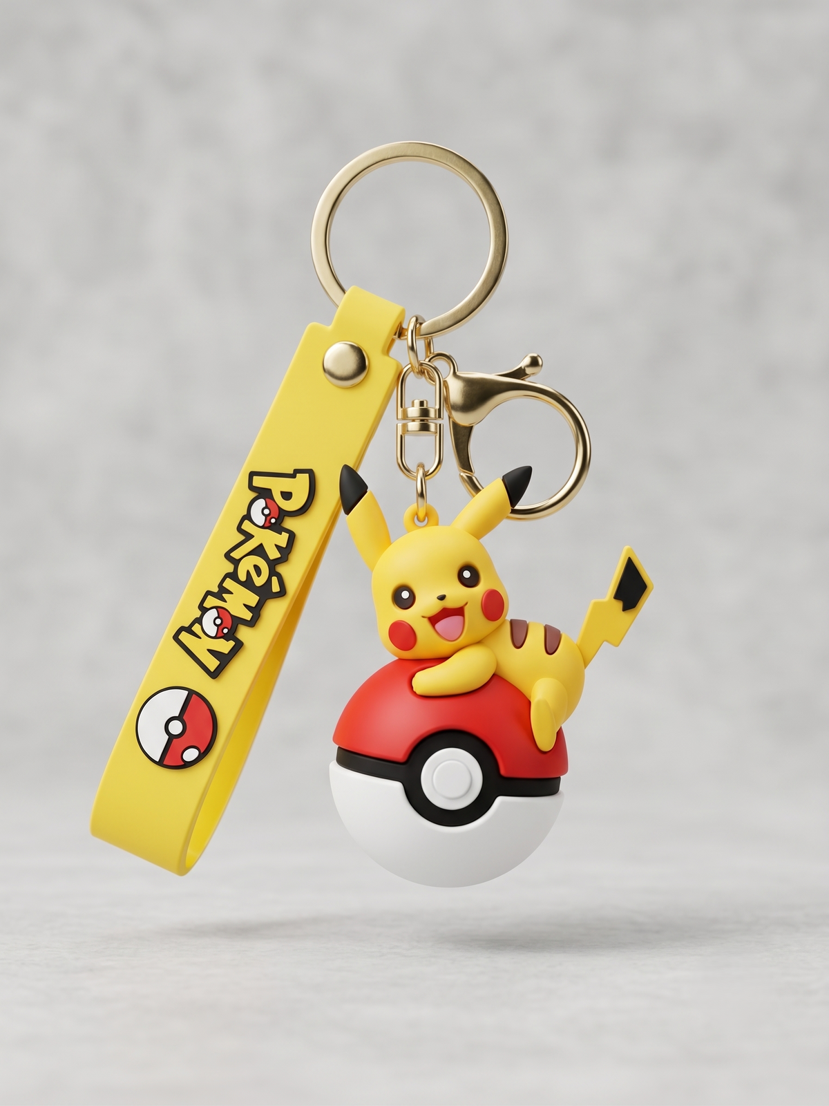 World Gift Mart Pokemon Pikachu Poké Ball Silicone Keychain with Wrist Strap | Cute Anime Key Chain