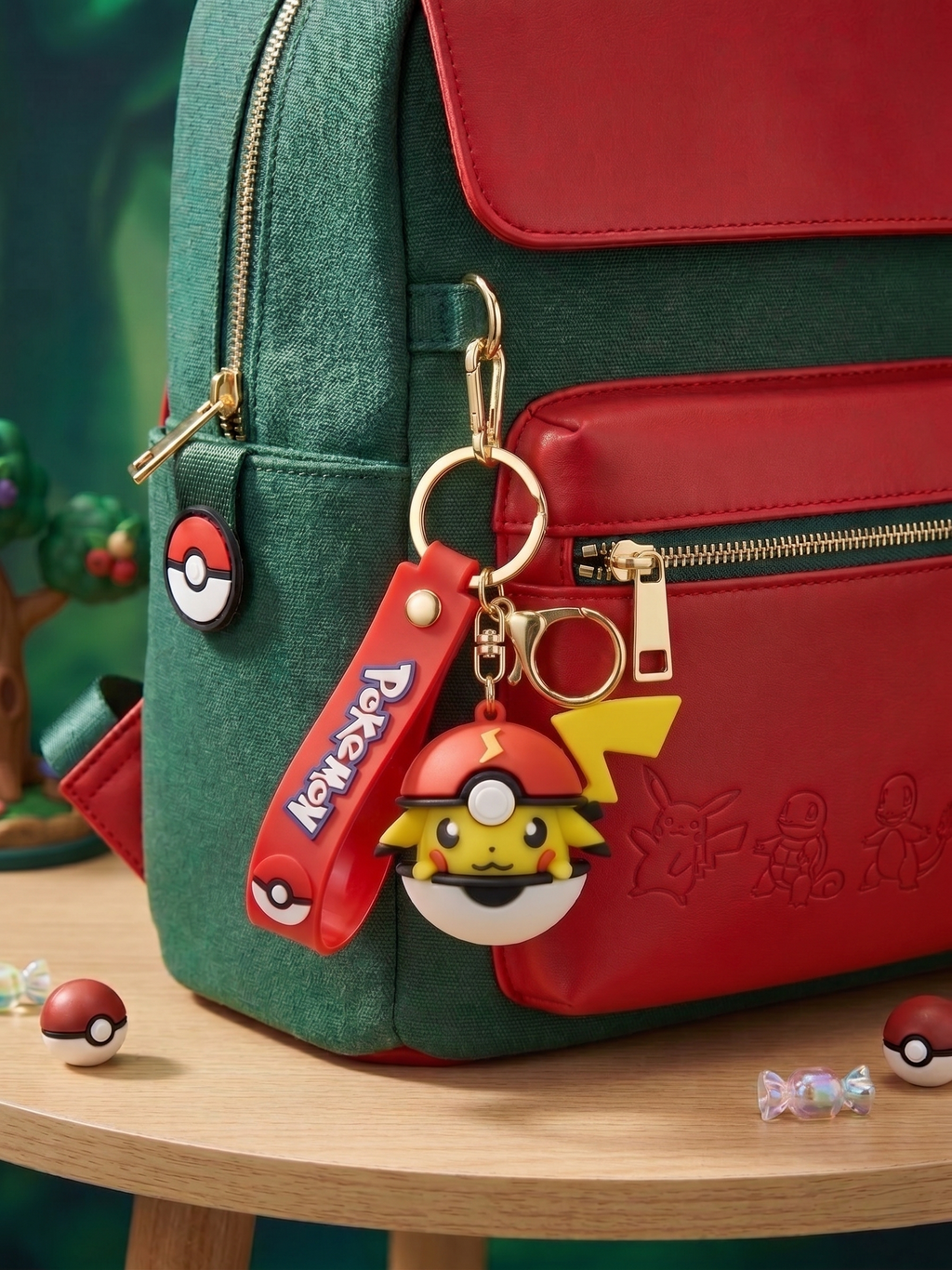 Pokémon Pikachu Ball Keychain | Cute PVC Character Charm with Red Strap, Metal Key Ring & Clasp | Backpack Charm, Keys, Car Hanging & Gifting for Kids