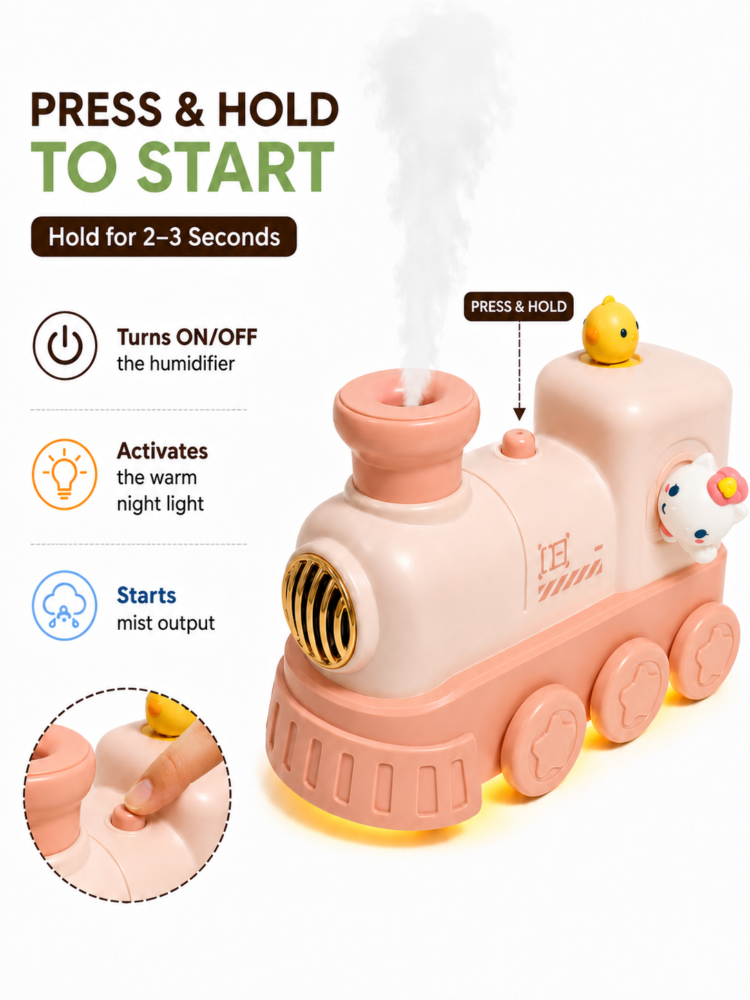 World Gift Mart Cute Train Humidifier with LED Night Light & Aroma Diffuser|Free 10ml Aroma Oil Room Air Purifier, Kids Study Diffuser (Pink)