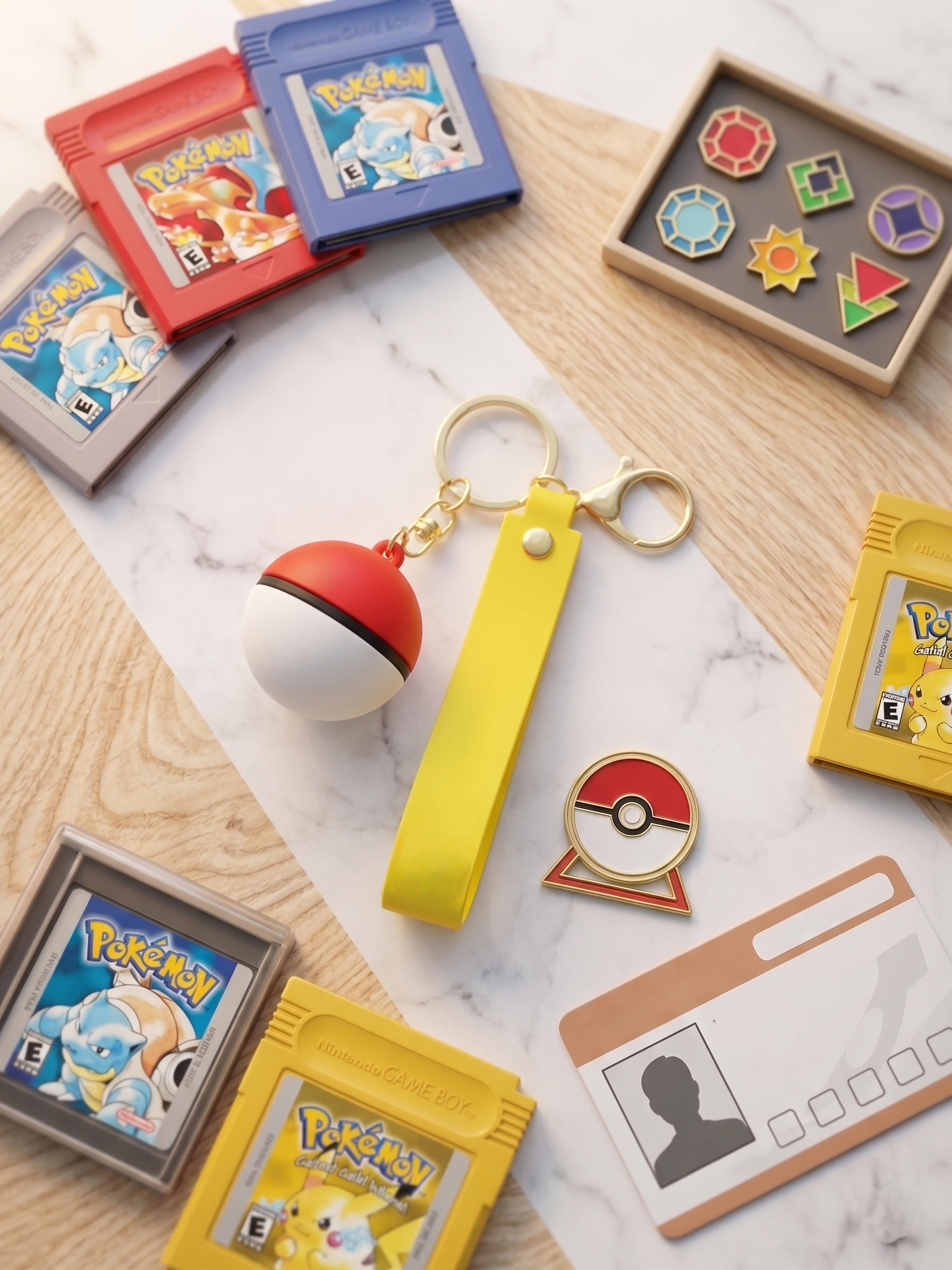 Pokémon Poké Ball Keychain | Red & White Ball Charm with Yellow Silicone Strap, Gold Metal Ring & Clasp | Backpack Charm, Keys, Car Decor & Gifting