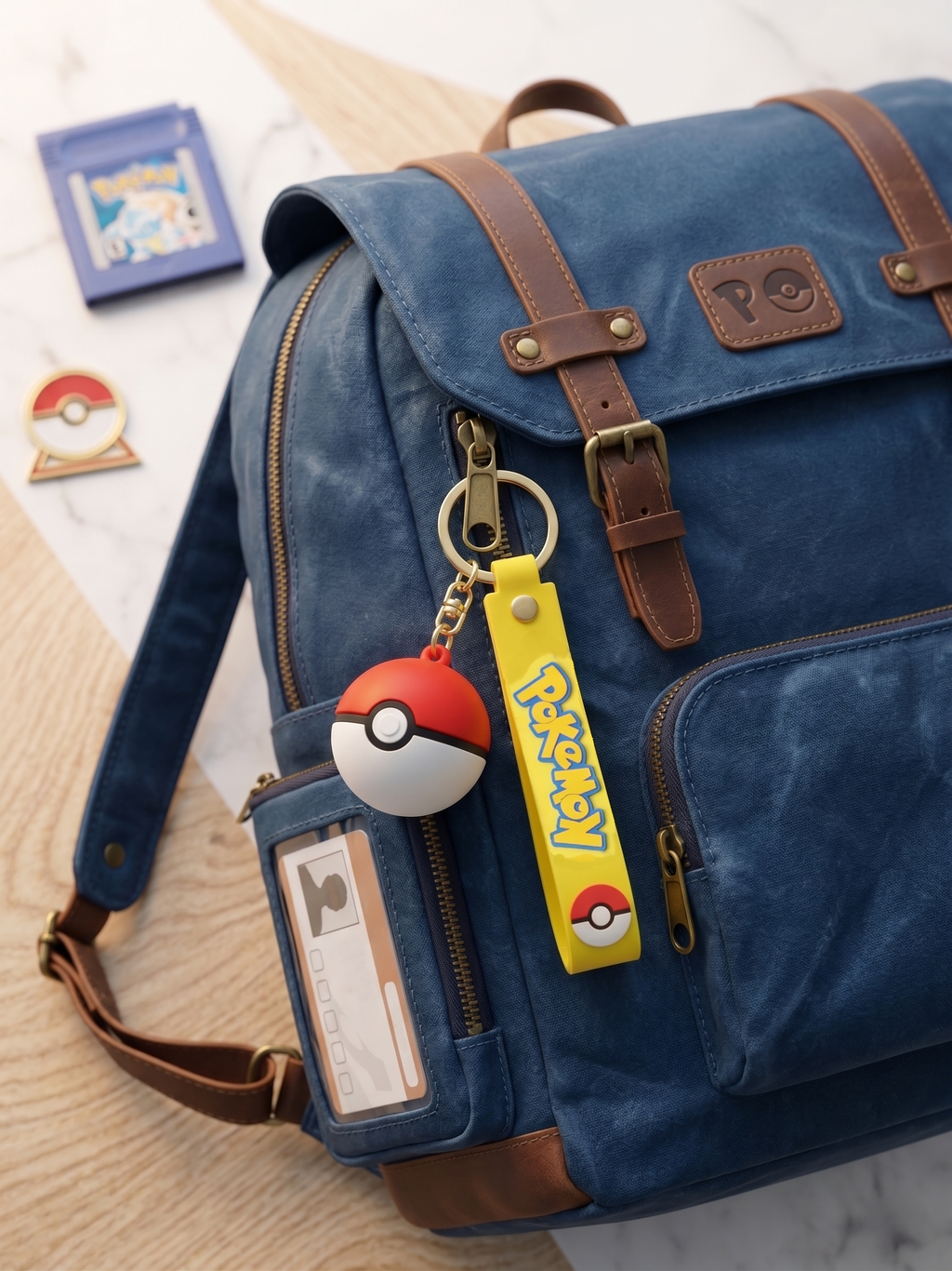 Pokémon Poké Ball Keychain | Red & White Ball Charm with Yellow Silicone Strap, Gold Metal Ring & Clasp | Backpack Charm, Keys, Car Decor & Gifting