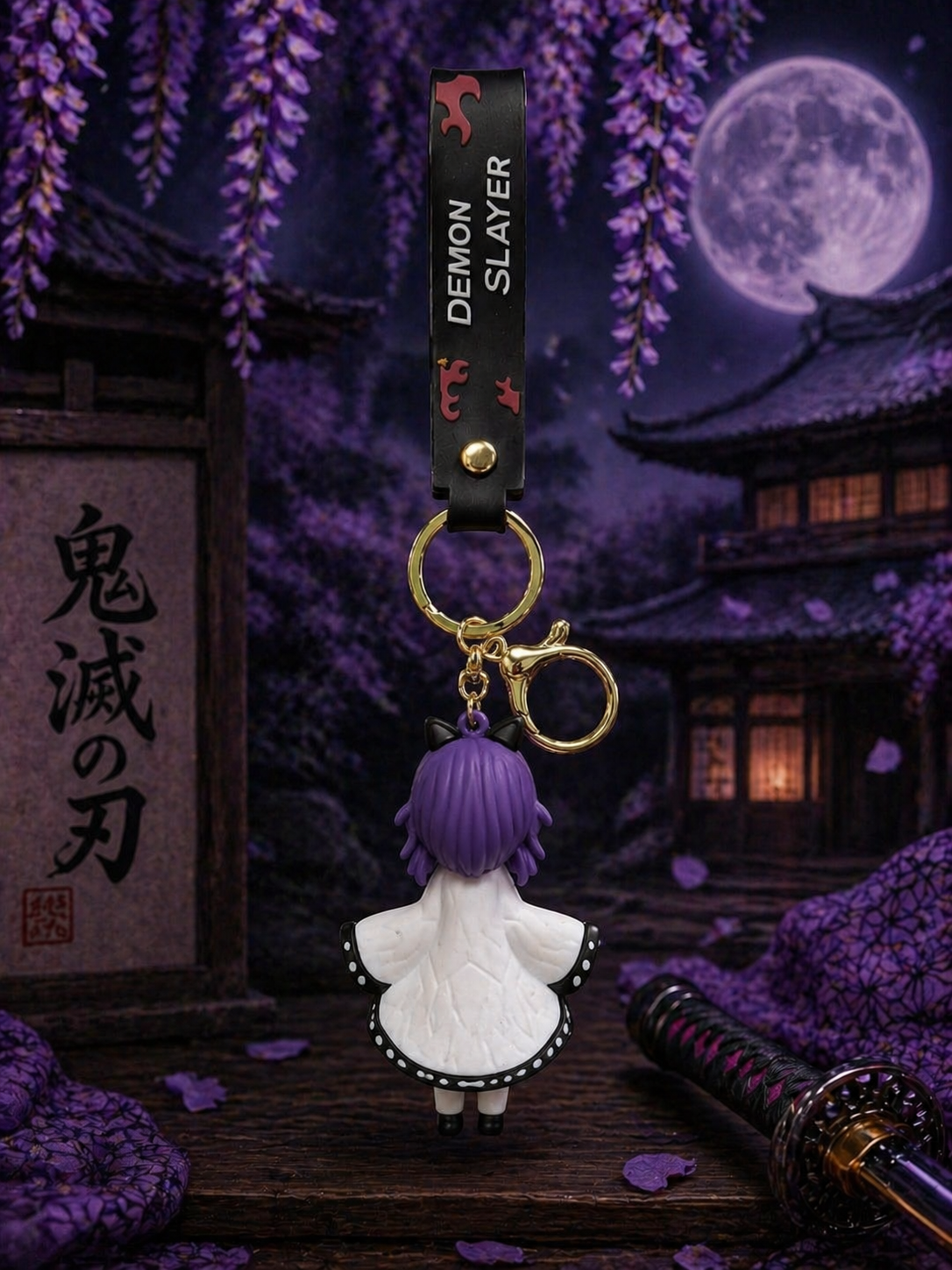Demon Slayer Shinobu Kocho Keychain | Cute PVC Anime Figurine Charm with Soft Strap, Alloy Ring & Clasp | Backpack Accessory Gift for Anime Fans