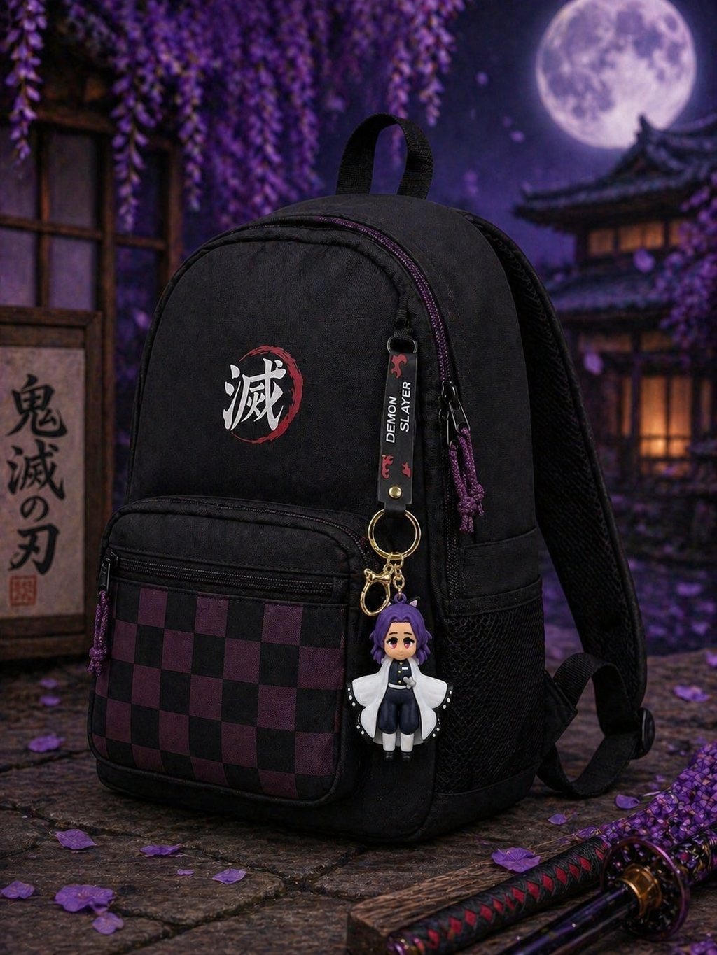 Demon Slayer Shinobu Kocho Keychain | Cute PVC Anime Figurine Charm with Soft Strap, Alloy Ring & Clasp | Backpack Accessory Gift for Anime Fans