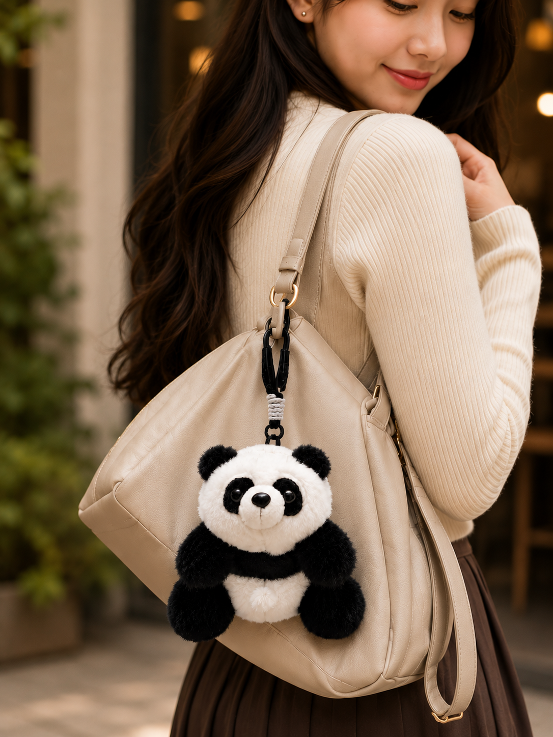 Panda Plush Keychain | Cute Soft Panda Bag Charm with Secure Clip & Durable Rope | Fluffy Hanging Toy for Backpack, Keys, Handbag, Car Decor & Gifting