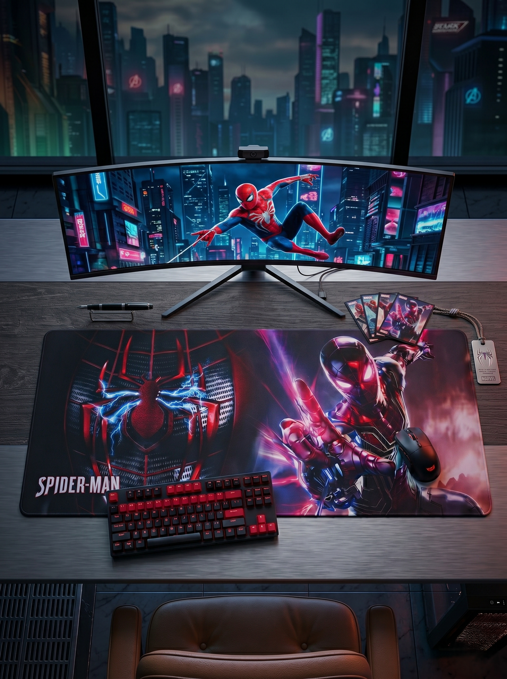 Spider-Man Large Gaming Desk Mat | Extended Keyboard & Mouse Pad with Non-Slip Rubber Base | Smooth Surface Superhero Desk Mousepad for Gamers, Kids, Students & Office Desk Decor