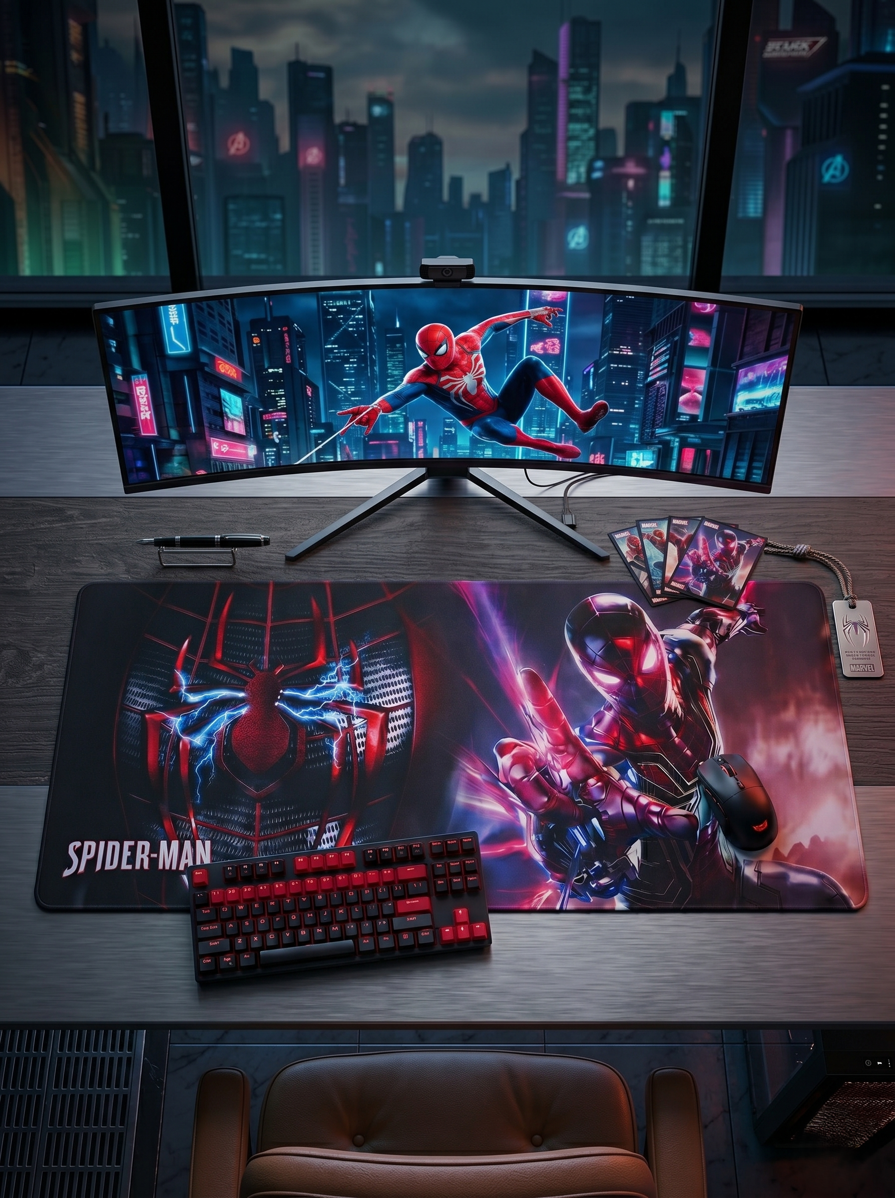 Spider-Man Large Gaming Desk Mat | Extended Keyboard & Mouse Pad with Non-Slip Rubber Base | Smooth Surface Superhero Desk Mousepad for Gamers, Kids, Students & Office Desk Decor