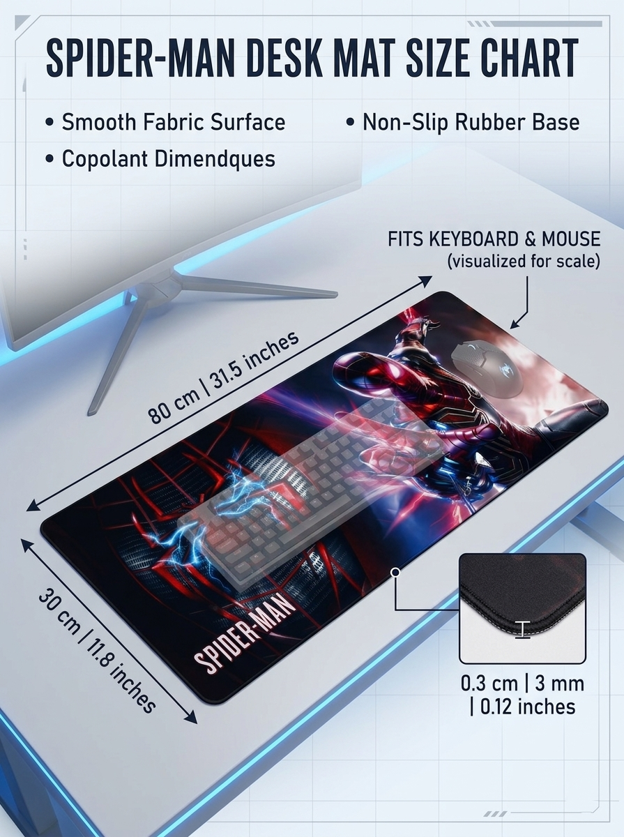 Spider-Man Large Gaming Desk Mat | Extended Keyboard & Mouse Pad with Non-Slip Rubber Base | Smooth Surface Superhero Desk Mousepad for Gamers, Kids, Students & Office Desk Decor