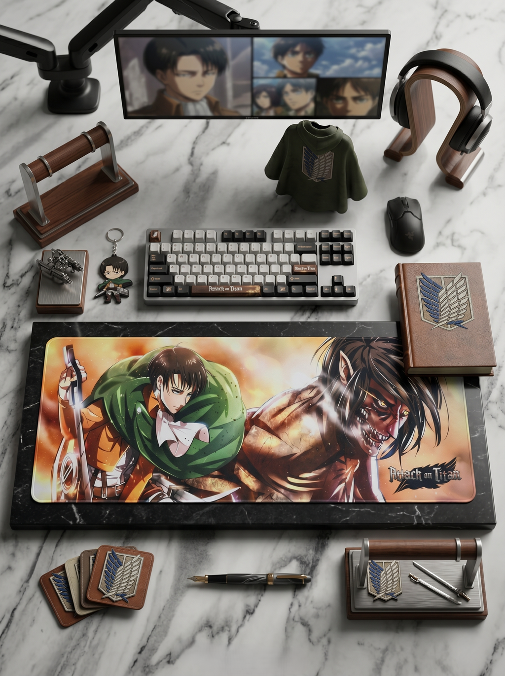 Attack on Titan Levi Desk Mat Mouse Pad 80 x 30 cm | Anime Gaming Mousepad with Smooth Surface, Stitched Edges & Non-Slip Rubber Base | Extended Keyboard Mouse Mat for PC, Laptop & Desk Setup