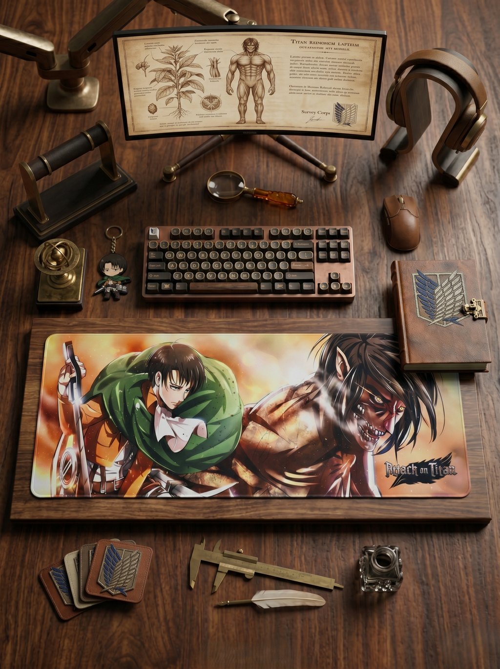 Attack on Titan Levi Desk Mat Mouse Pad 80 x 30 cm | Anime Gaming Mousepad with Smooth Surface, Stitched Edges & Non-Slip Rubber Base | Extended Keyboard Mouse Mat for PC, Laptop & Desk Setup