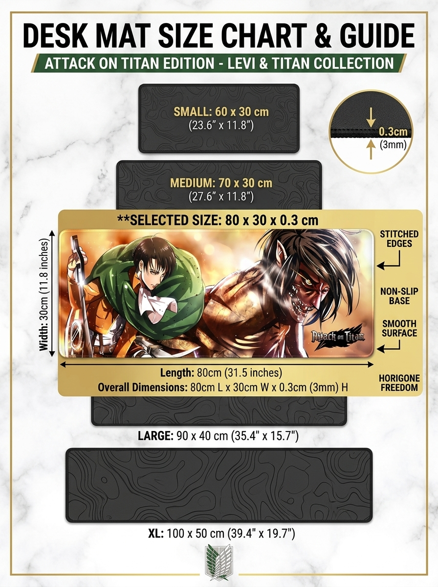 Attack on Titan Levi Desk Mat Mouse Pad 80 x 30 cm | Anime Gaming Mousepad with Smooth Surface, Stitched Edges & Non-Slip Rubber Base | Extended Keyboard Mouse Mat for PC, Laptop & Desk Setup
