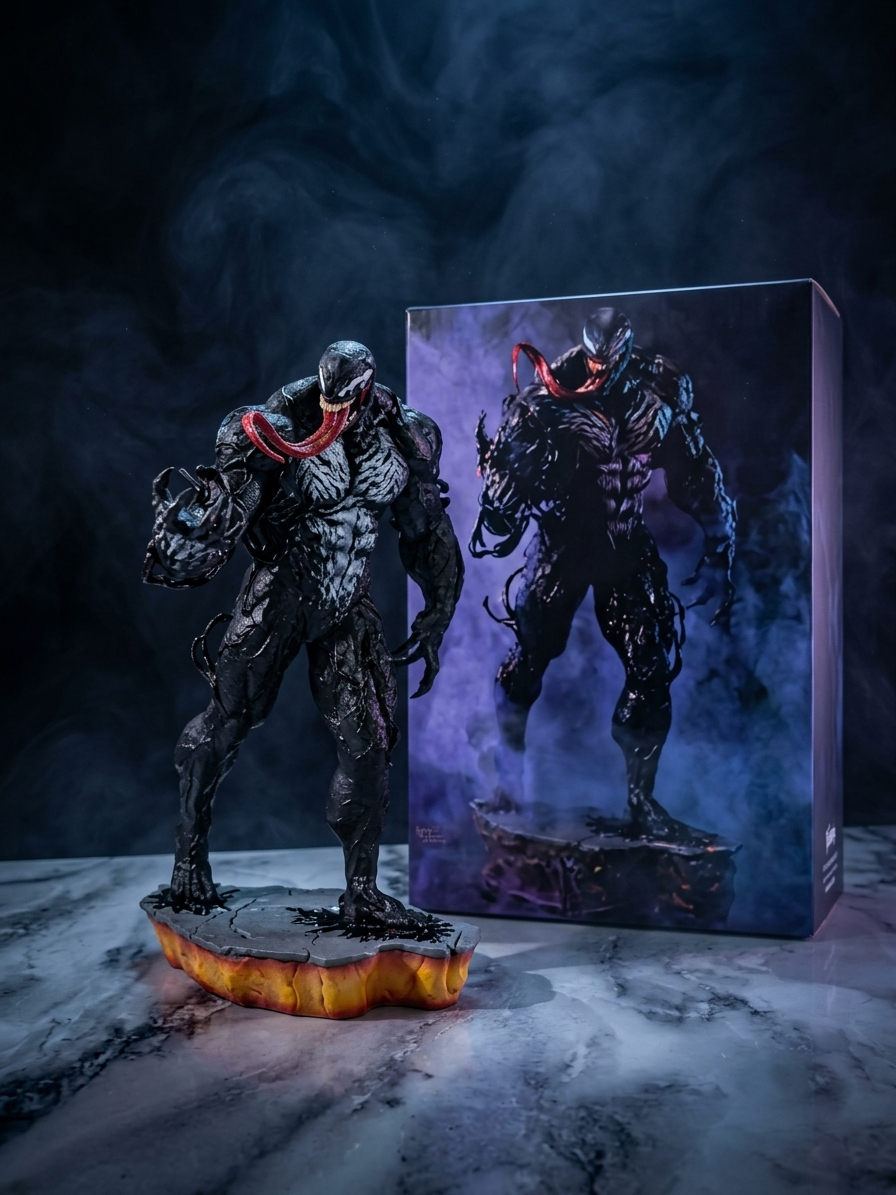 Venom 32 cm Action Figure | Premium Black Symbiote Superhero Collectible Statue with Detailed Muscular Sculpt, Red Tongue & Display Base | Room Decor & Gifting