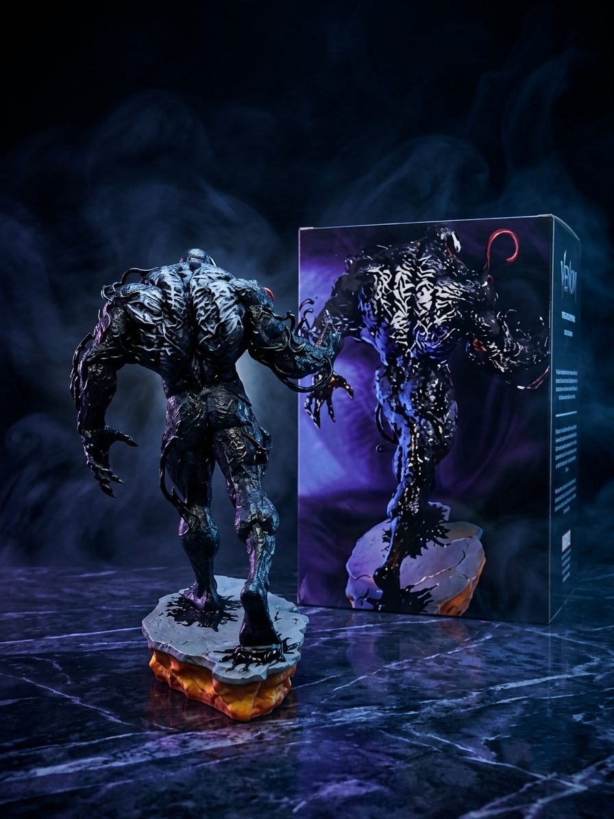 Venom 32 cm Action Figure | Premium Black Symbiote Superhero Collectible Statue with Detailed Muscular Sculpt, Red Tongue & Display Base | Room Decor & Gifting