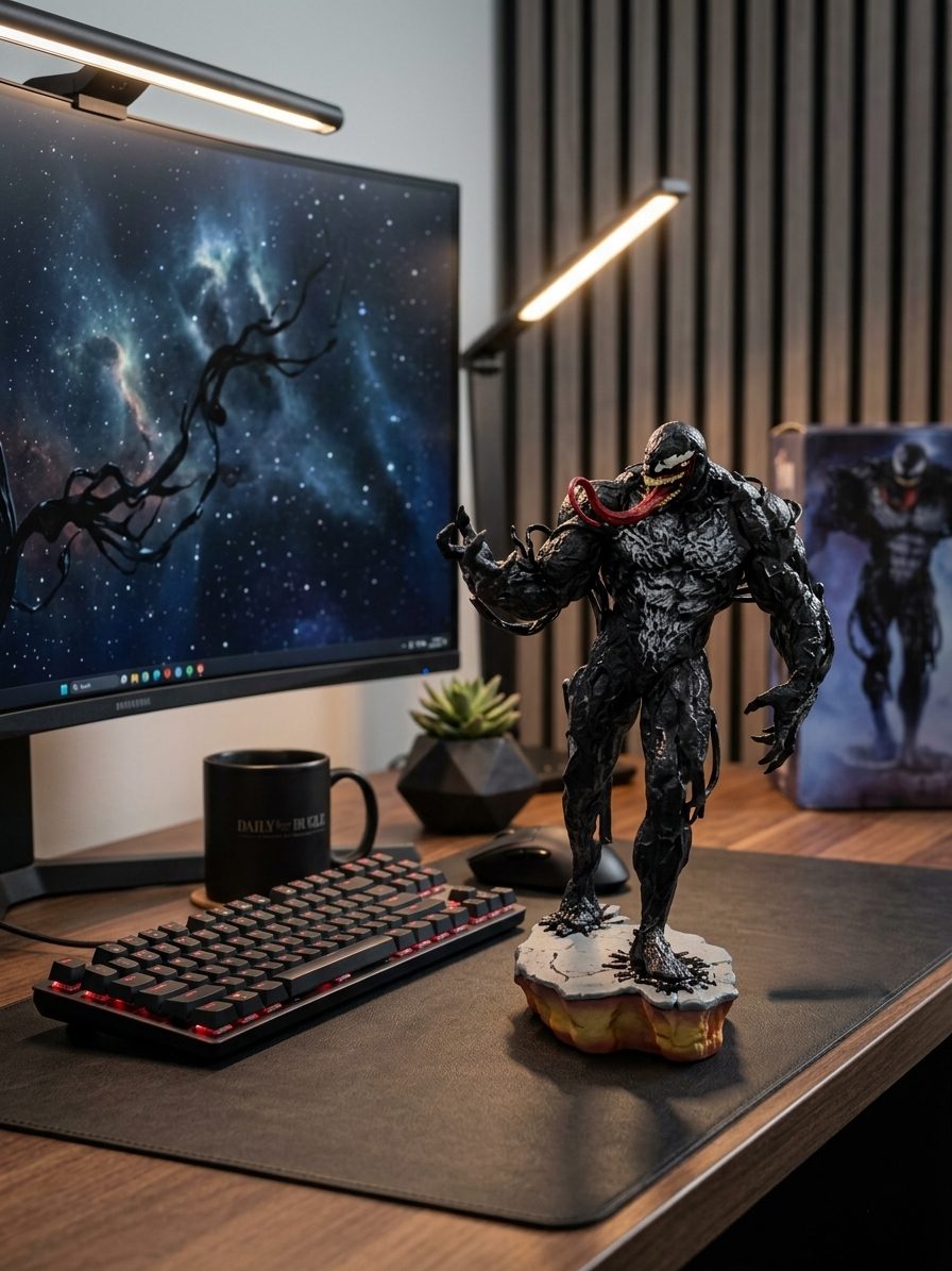 Venom 32 cm Action Figure | Premium Black Symbiote Superhero Collectible Statue with Detailed Muscular Sculpt, Red Tongue & Display Base | Room Decor & Gifting
