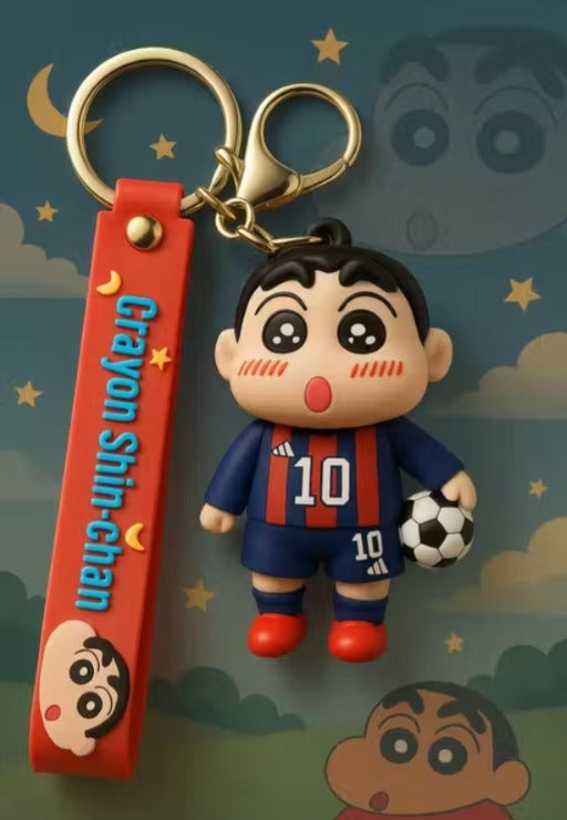Shinchan Football Keychain with Messi 10 Jersey | Cute Cartoon Soccer Character Charm with Silicone Strap & Metal Key Ring | Backpack, Keys, Car Hanging & Gifting