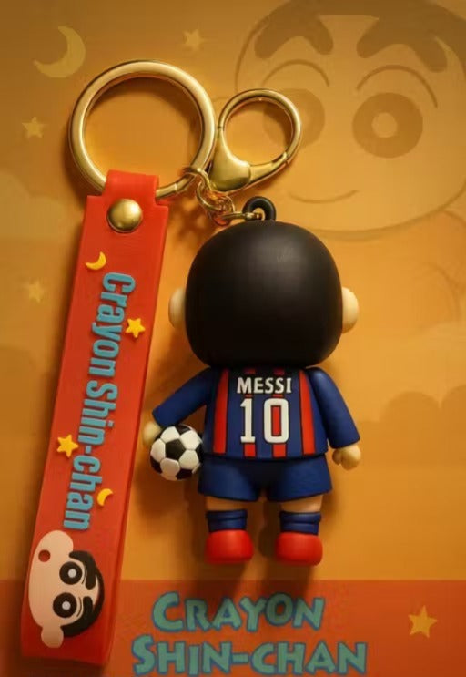 Shinchan Football Keychain with Messi 10 Jersey | Cute Cartoon Soccer Character Charm with Silicone Strap & Metal Key Ring | Backpack, Keys, Car Hanging & Gifting