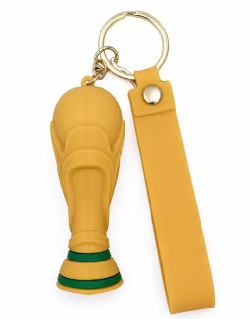 FIFA World Cup Trophy Keychain | Golden Football Trophy Charm Key Ring with Yellow Strap & Metal Clasp | Limited Edition Style Bag Accessory, Key Holder, Car Decor & Gift for Football Fans