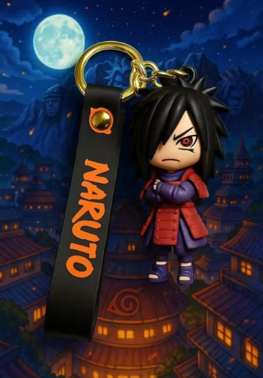Madara Uchiha Naruto Keychain | Anime Character PVC Charm with Detachable Black Strap & Gold Metal Key Ring | Bag Charm, Key Holder, Backpack Accessory & Gift for Anime Fans
