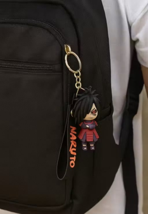 Madara Uchiha Naruto Keychain | Anime Character PVC Charm with Detachable Black Strap & Gold Metal Key Ring | Bag Charm, Key Holder, Backpack Accessory & Gift for Anime Fans