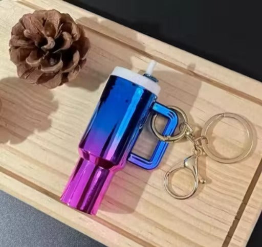 Mini Tumbler Cup Keychain | Cute Metallic Travel Mug Charm Key Ring with Straw Design | Bag Accessory, Key Holder, Car Hanging & Gift for Girls, Kids & Friends | Pack of 1 Random Colour