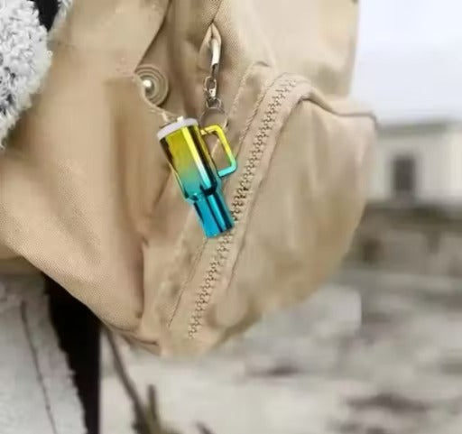 Mini Tumbler Cup Keychain | Cute Metallic Travel Mug Charm Key Ring with Straw Design | Bag Accessory, Key Holder, Car Hanging & Gift for Girls, Kids & Friends | Pack of 1 Random Colour