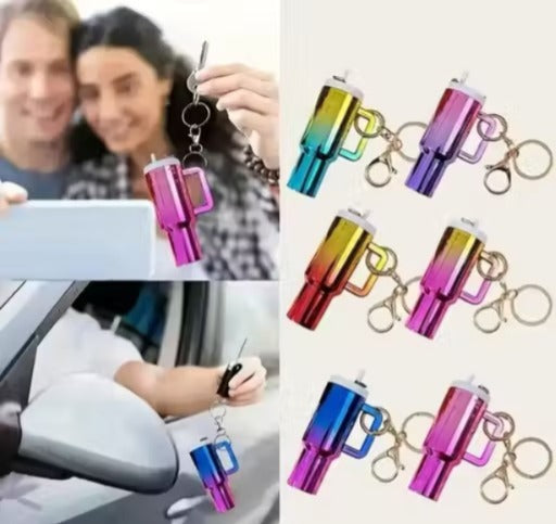 Mini Tumbler Cup Keychain | Cute Metallic Travel Mug Charm Key Ring with Straw Design | Bag Accessory, Key Holder, Car Hanging & Gift for Girls, Kids & Friends | Pack of 1 Random Colour