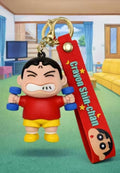 Shinchan Dumbbell Keychain | Cute Cartoon Gym Character Charm with Red Silicone Strap & Metal Key Ring | Backpack, Keys, Car Hanging & Gifting