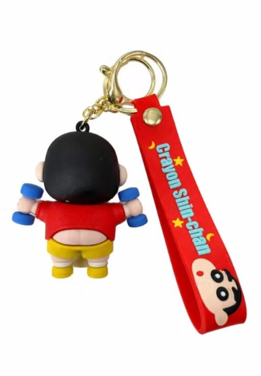 Shinchan Dumbbell Keychain | Cute Cartoon Gym Character Charm with Red Silicone Strap & Metal Key Ring | Backpack, Keys, Car Hanging & Gifting
