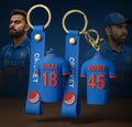 (Pack of 2) Virat 18 & Rohit 45 Cricket Jersey Keychain Combo | Blue Cricket Shirt Charm Key Rings with Strap & Metal Clasp | Bag Accessory, Key Holder, Car Decor & Gift for Cricket Fans