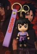 Naruto Sasuke Uchiha Keychain | Cute Anime Warrior Character Charm with Detachable Purple Strap, Metal Ring & Clasp | Backpack, Keys & Gifting