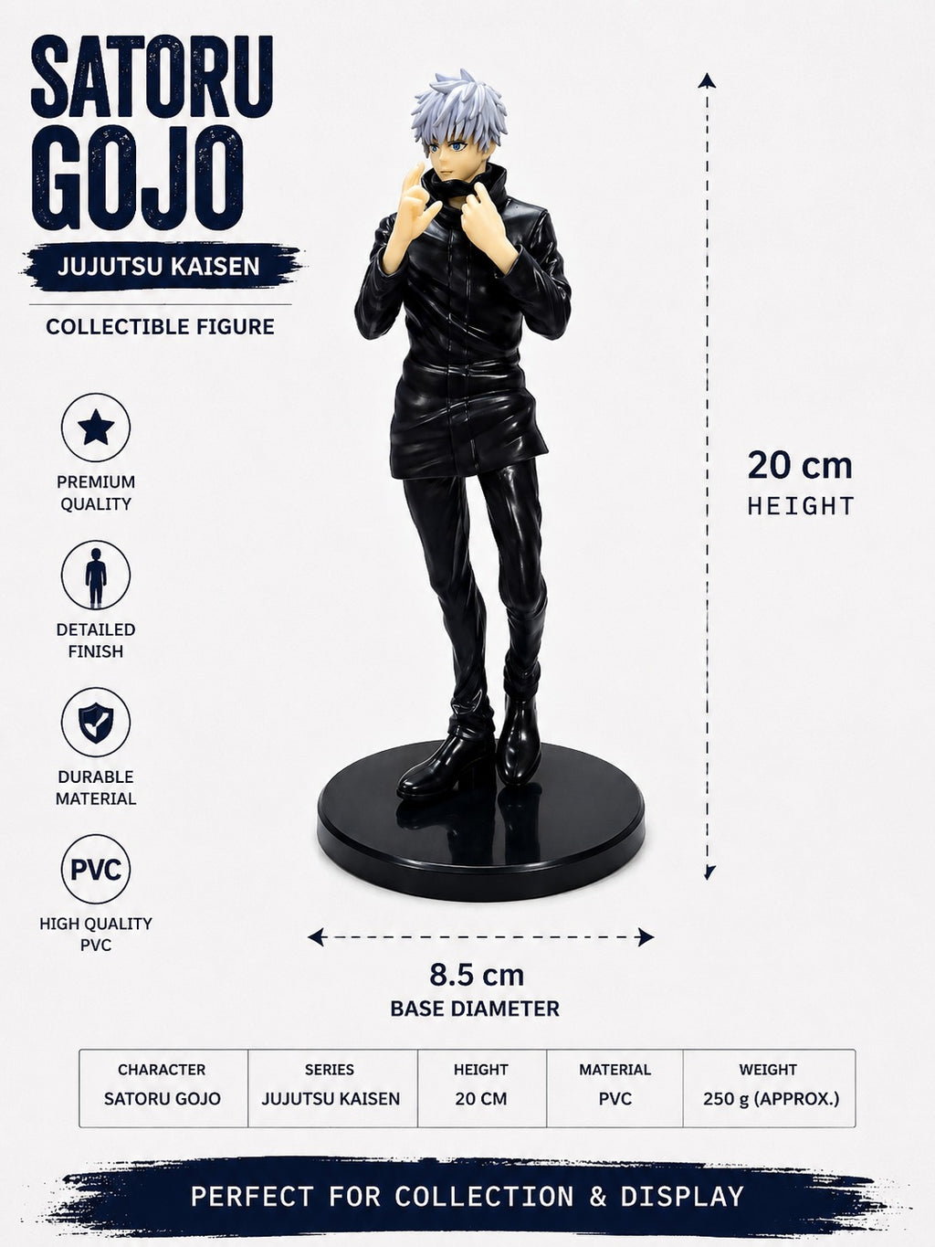 Satoru Gojo Action Figure 20 cm | Jujutsu Kaisen Anime Collectible PVC Statue | Premium Gojo Figure for Home Decor, Desk Display & Anime Gift
