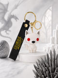 Game of Thrones White Direwolf Keychain | Cute PVC Wolf Character Charm with PU Leather Strap & Gold-Tone Hardware | Collectible Gift for Fans