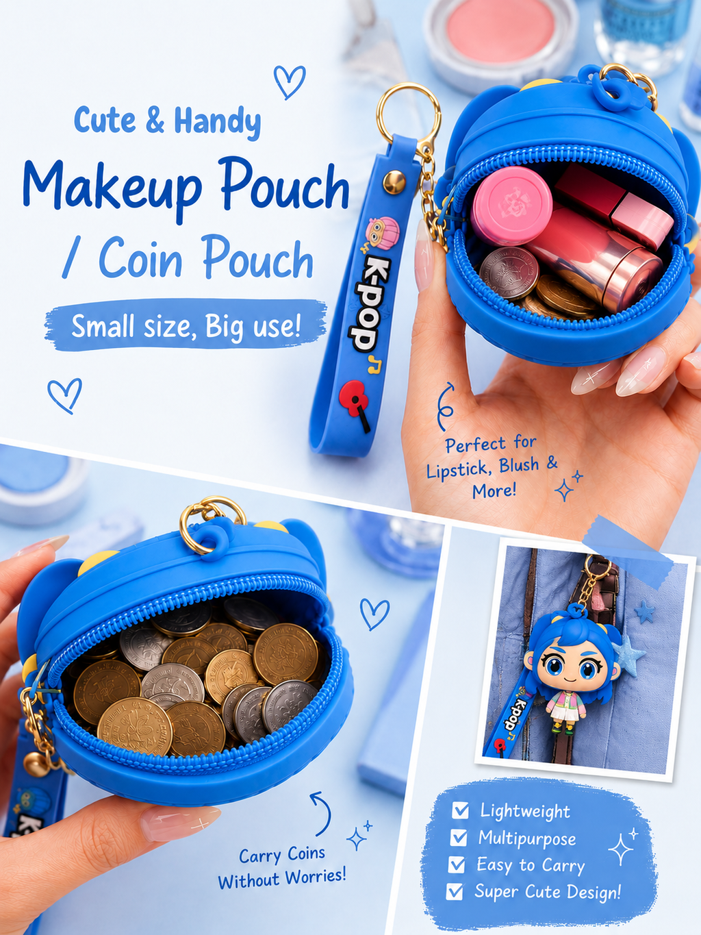 World Gift Mart K-Pop Makeup Pouch Keychain|Earbuds & Coin Holder | Gift for K-Pop Fans Key Chain