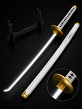 One Piece Zoro White LED Katana Sword | Wado Ichimonji Inspired 41 Inch Anime Sword with USB Rechargeable Touch Sensor Light, Scabbard & Display Stand
