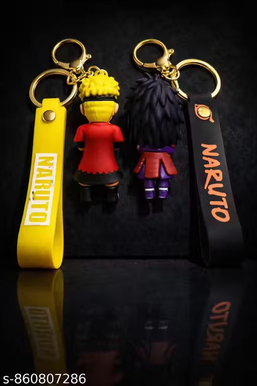 (Pack of 2) Naruto & Sasuke Anime Keychain Set | Naruto Uzumaki & Uchiha Sasuke Keyring with Strap | Anime Action Figure Keychain for Bags, Bike, Car & Gifts
