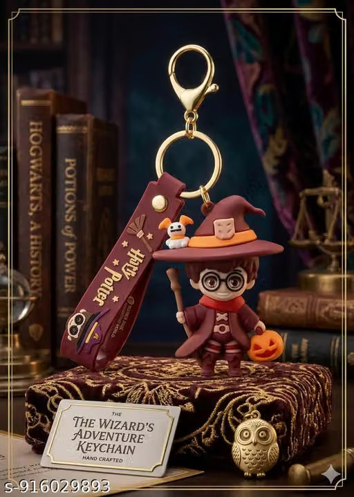Harry Potter Wizard Keychain | Cute Chibi Character PVC Bag Charm with Magic Theme Strap, Metal Ring & Clasp | Fantasy Collectible Accessory for Fans