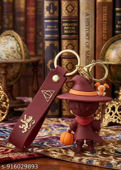 Harry Potter Wizard Keychain | Cute Chibi Character PVC Bag Charm with Magic Theme Strap, Metal Ring & Clasp | Fantasy Collectible Accessory for Fans