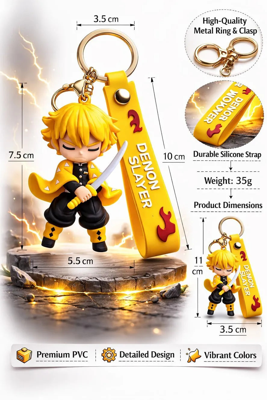 World Gift Mart Demon Slayer Anime Character Zenitsu Keychain – High-Quality Cartoon Sword Key Chain