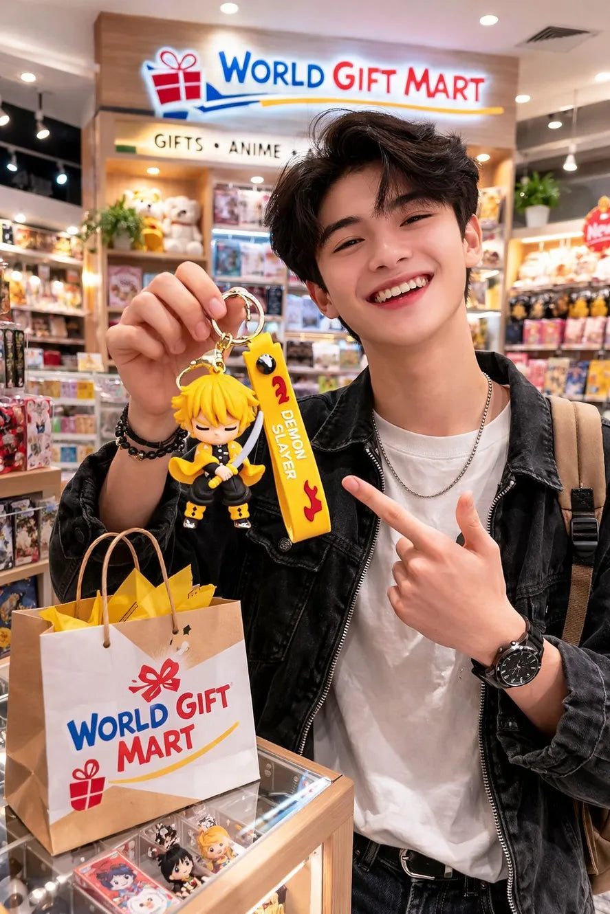 World Gift Mart Demon Slayer Anime Character Zenitsu Keychain – High-Quality Cartoon Sword Key Chain